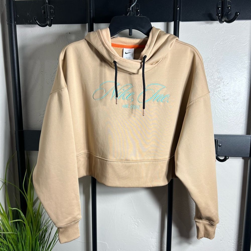 Nike cropped fleece hoodie Oversized beige Size Small - Picture 10 of 16